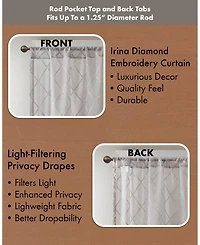 Irina Diamond Sheer Window Curtain, Grey sheer curtains 95 inches long Single Curtain, Width 50 curtains sheer for Bedroom and Living Room, Easy To Ha