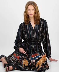 T Tahari Women's Printed Smocked Midi Dress