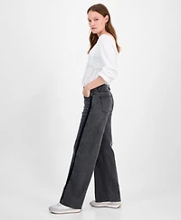 Tinseltown Juniors' Mid-Rise Lace-Seamed Baggy Jeans