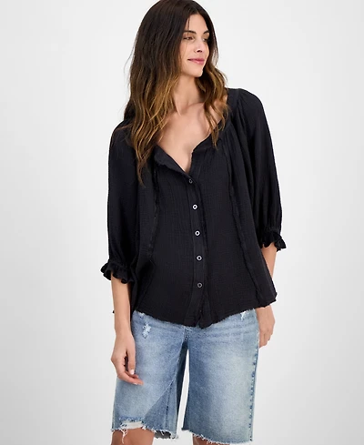 Free People Women's Lucy Cotton Button-Front Swing Blouse