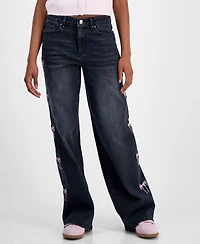 Madden Girl Juniors' Ultra 90s Bow-Embroidered Jeans