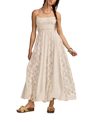 Lucky Brand Women's Smocked Lace Midi Dress