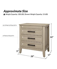 Hulala HomeTheresa Transitional 3-Drawer Nightstand with Hidden Pull-out Drawer