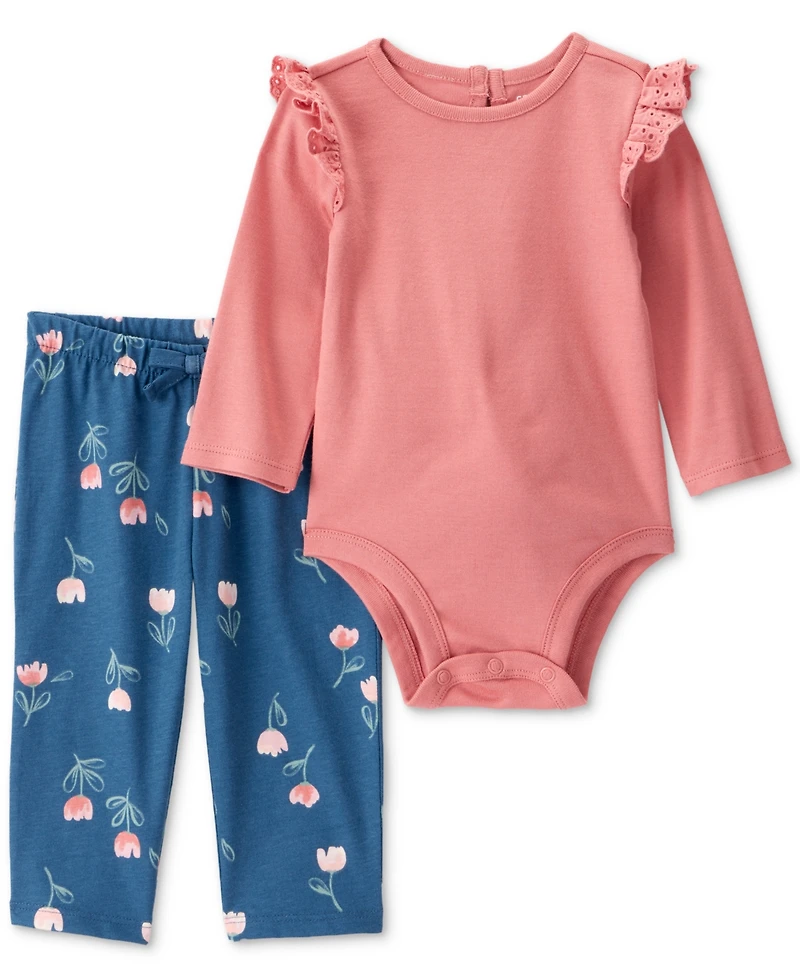 Carter's Baby Girls Cotton Long-Sleeve Bodysuit & Floral Pants, 2 Piece Set