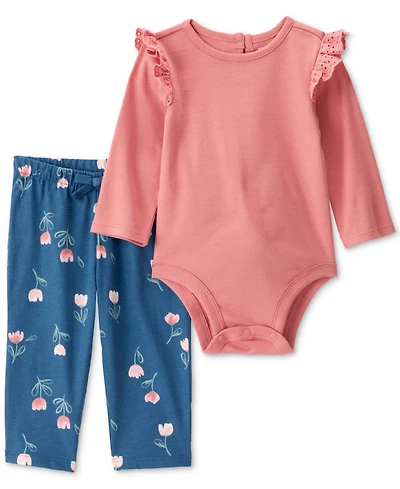 Carter's Baby Girls Cotton Long-Sleeve Bodysuit & Floral Pants, 2 Piece Set