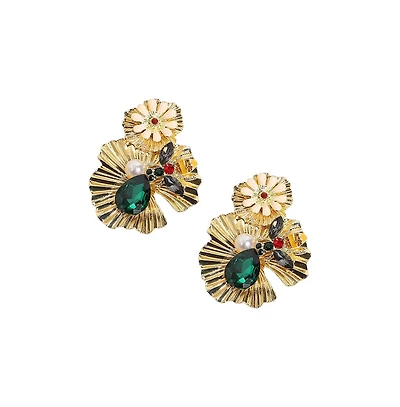 Sohi Floral-Stone Drop Earrings
