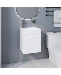 Fm Furniture White Bathroom Floating Vanity with Sink, 1 Door, White