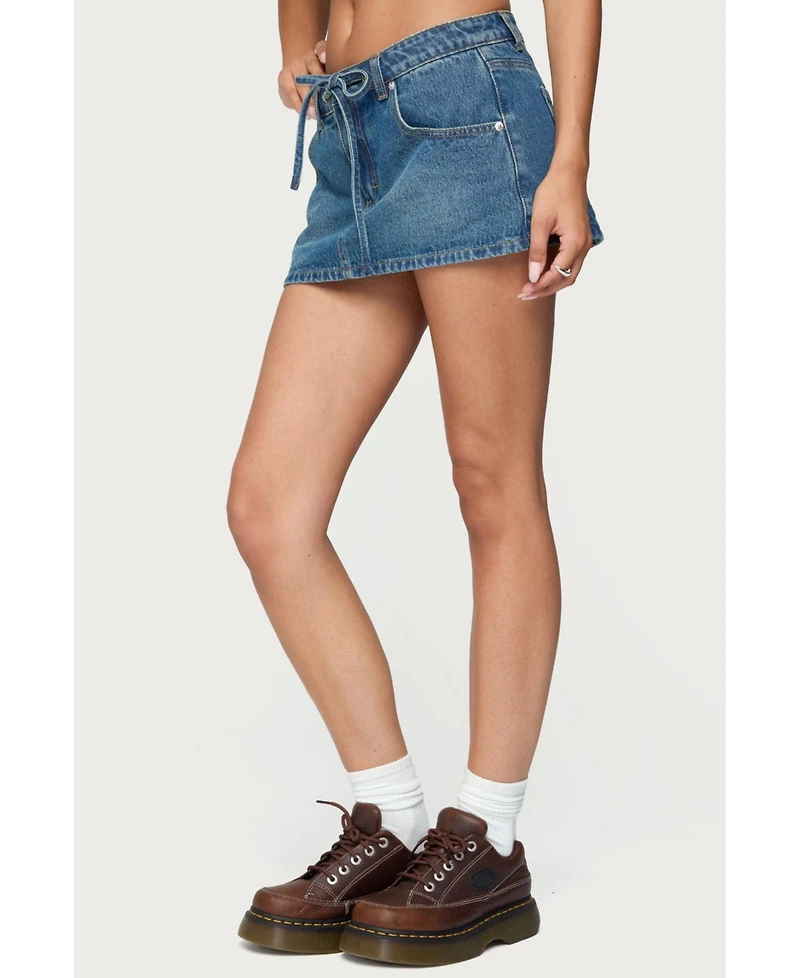 Edikted Women's Ziggie Tie Front Denim Mini Skort