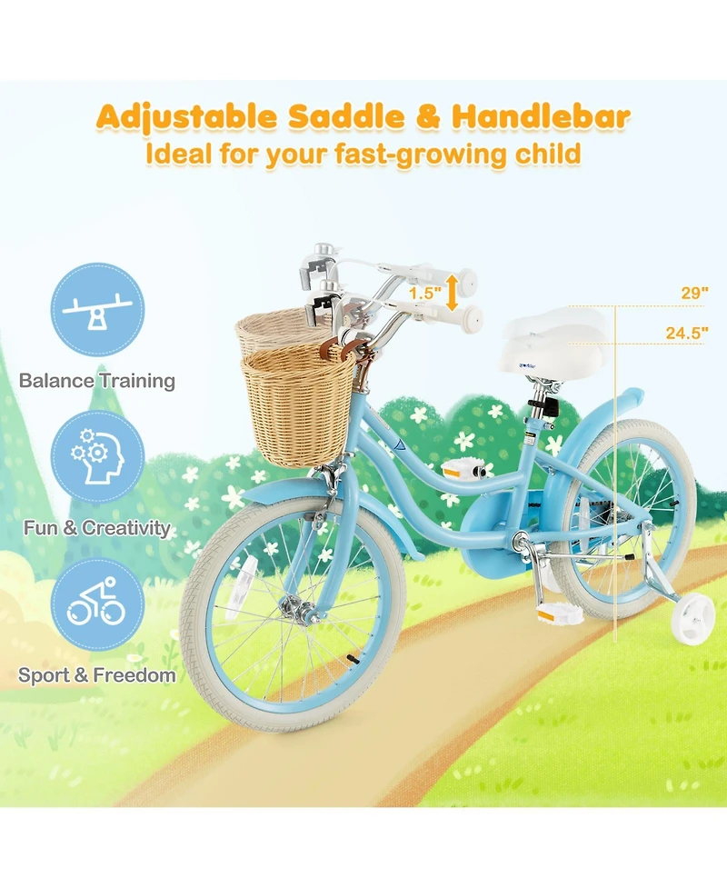 18-Inch Kids Bike with Training Wheels and Adjustable Handlebar Seat