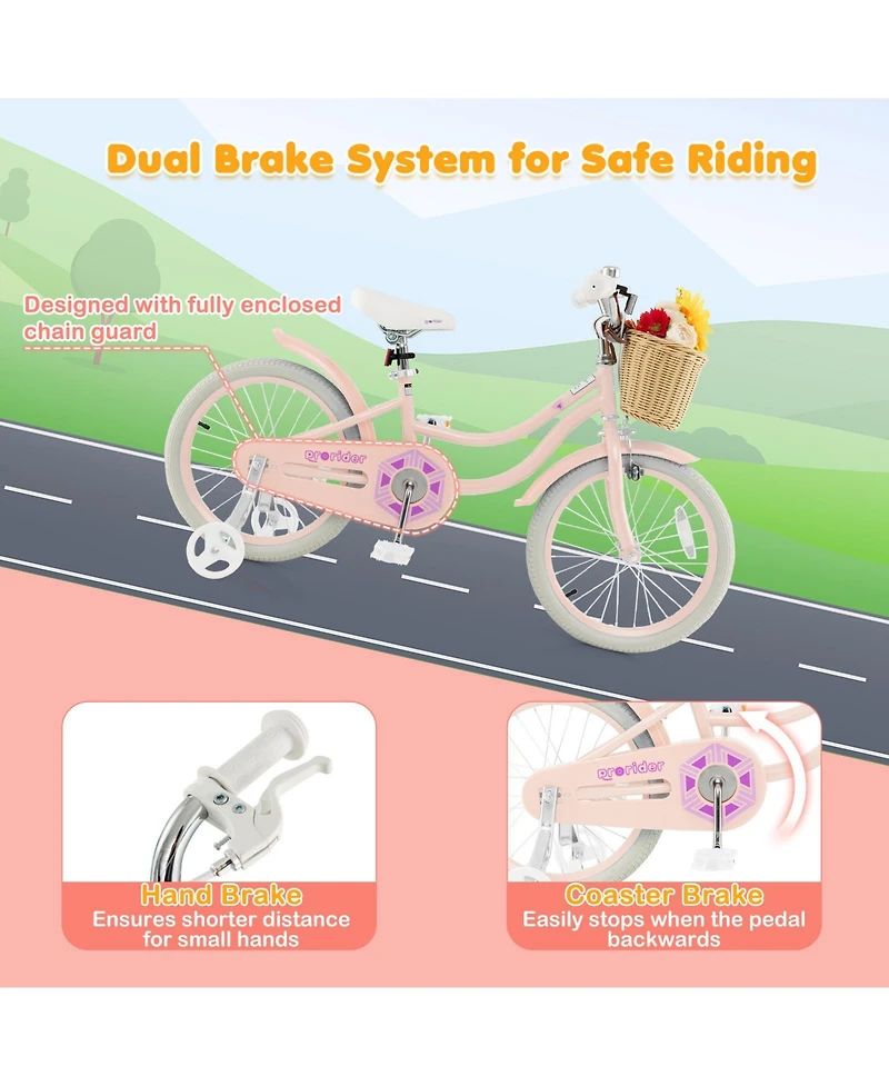 18-Inch Kids Bike with Training Wheels and Adjustable Handlebar Seat