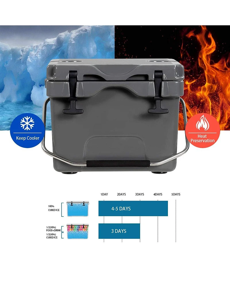 16 Quart 24-Can Capacity Portable Insulated Ice Cooler with 2 Cup Holders