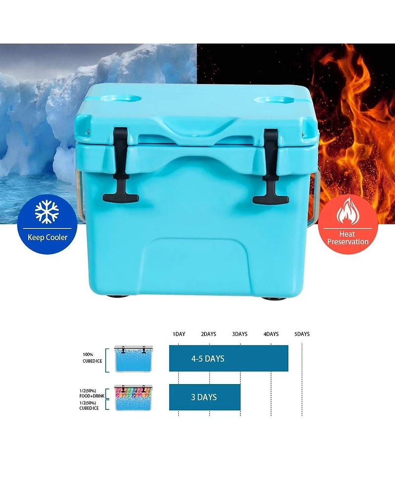 16 Quart 24-Can Capacity Portable Insulated Ice Cooler with 2 Cup Holders