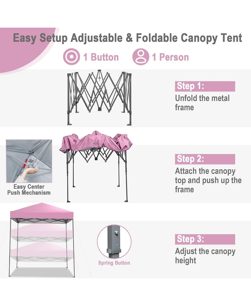 6.6 x 6.6 Feet Outdoor Pop-up Canopy Tent with Upf 50+ Sun Protection