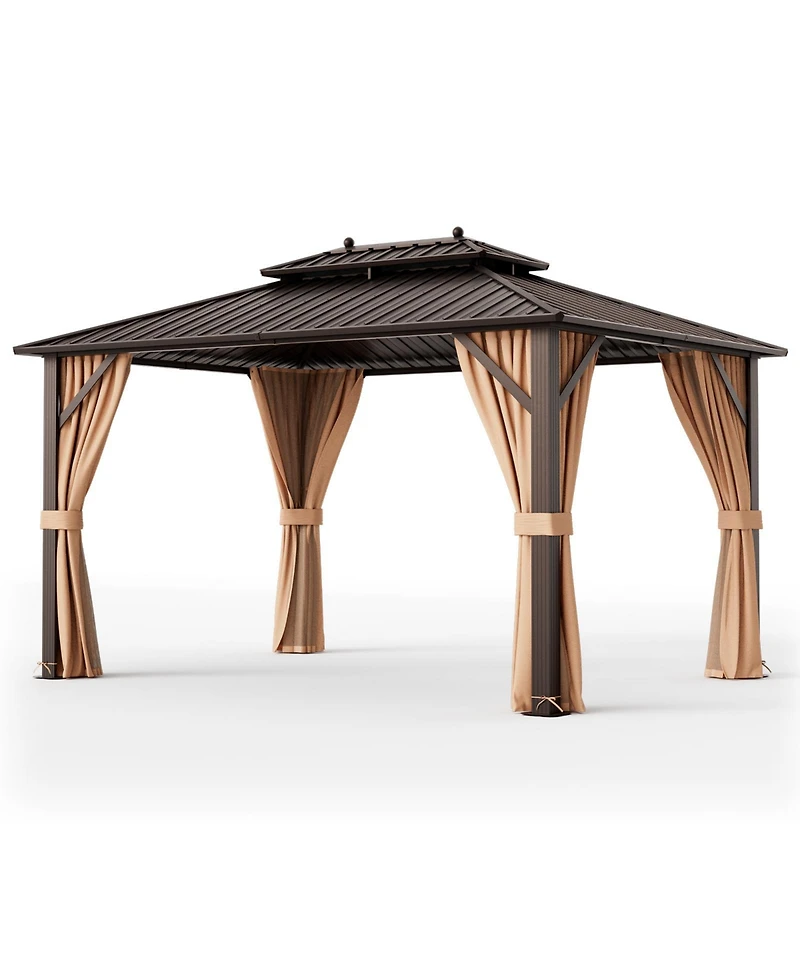 10 x 13 Feet Patio Hardtop Gazebo with Galvanized Steel Double Roof and Netting