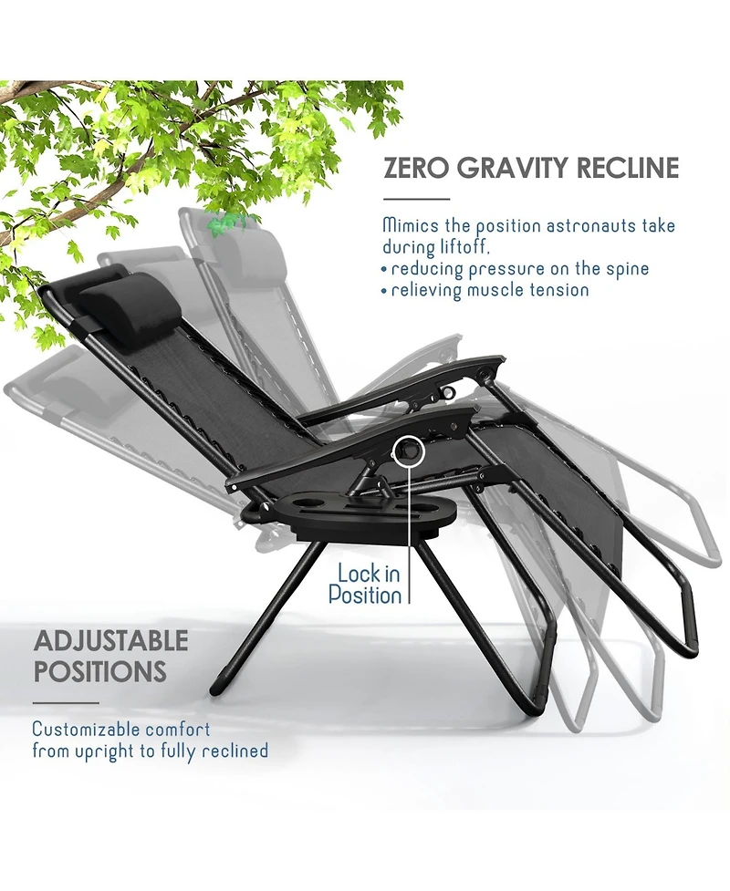 Outdoor Patio Zero Gravity Chairs Set of 4 - Reclining Lounge with Pillows & Cup Holders