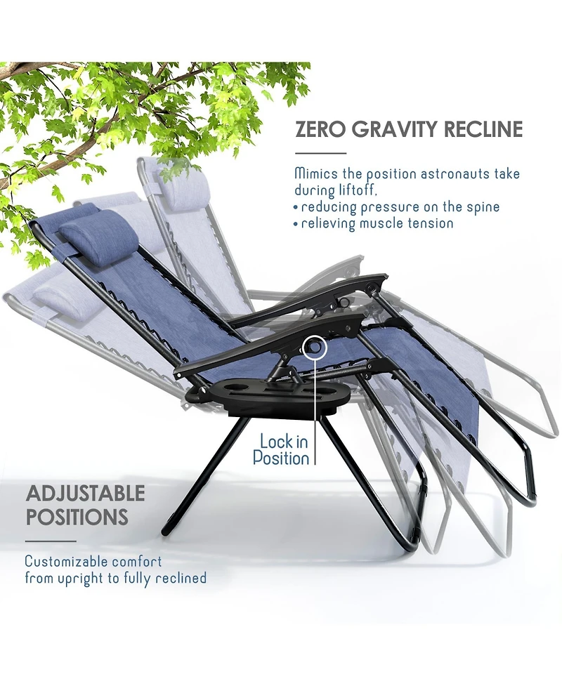 Outdoor Patio Zero Gravity Chairs Set of 4 - Reclining Lounge with Pillows & Cup Holders