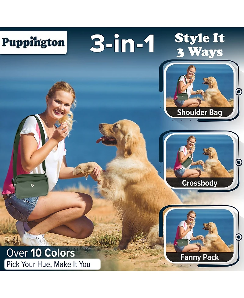 Puppington 3-in-1 Dog Walk Bag & Travel Bowl with Matching Planet-Safe poop Bags
