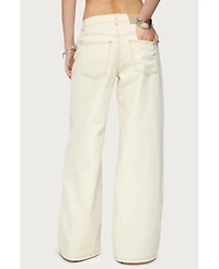 Edikted Women's Contrast Stitch Low Rise Wide Leg Jeans