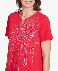 Alfred Dunner Petite Dazzling Shooting Stars with Beaded Split Neck Top