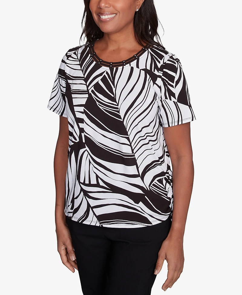 Alfred Dunner Petite Twisted Leaves with Side Tie Top