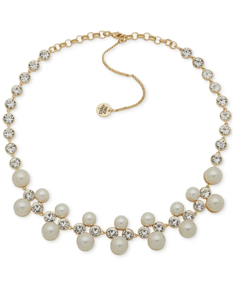 Emily in Paris Gold-Tone Cubic Zirconia & Imitation Pearl Statement Necklace, 16" + 3" extender