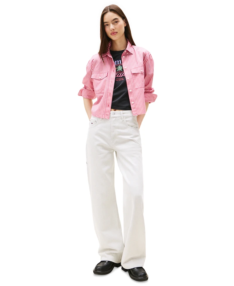 Tommy Jeans Women's Cotton Crop Button-Front Crest Shirt