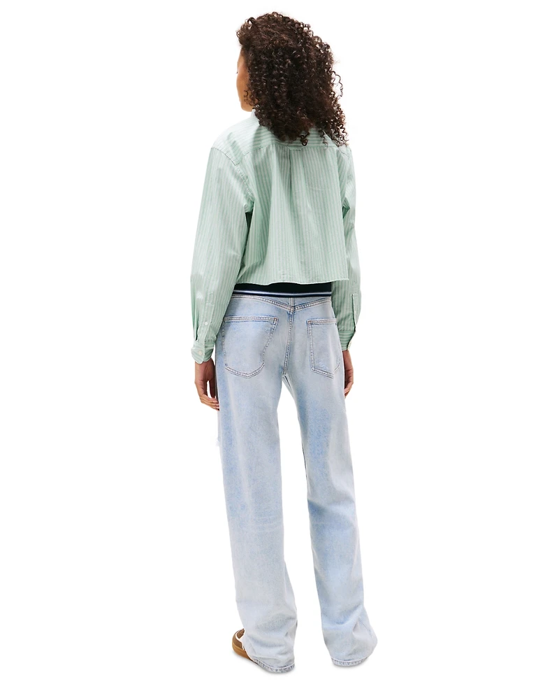 Tommy Jeans Women's Cotton Crop Button-Front Crest Shirt