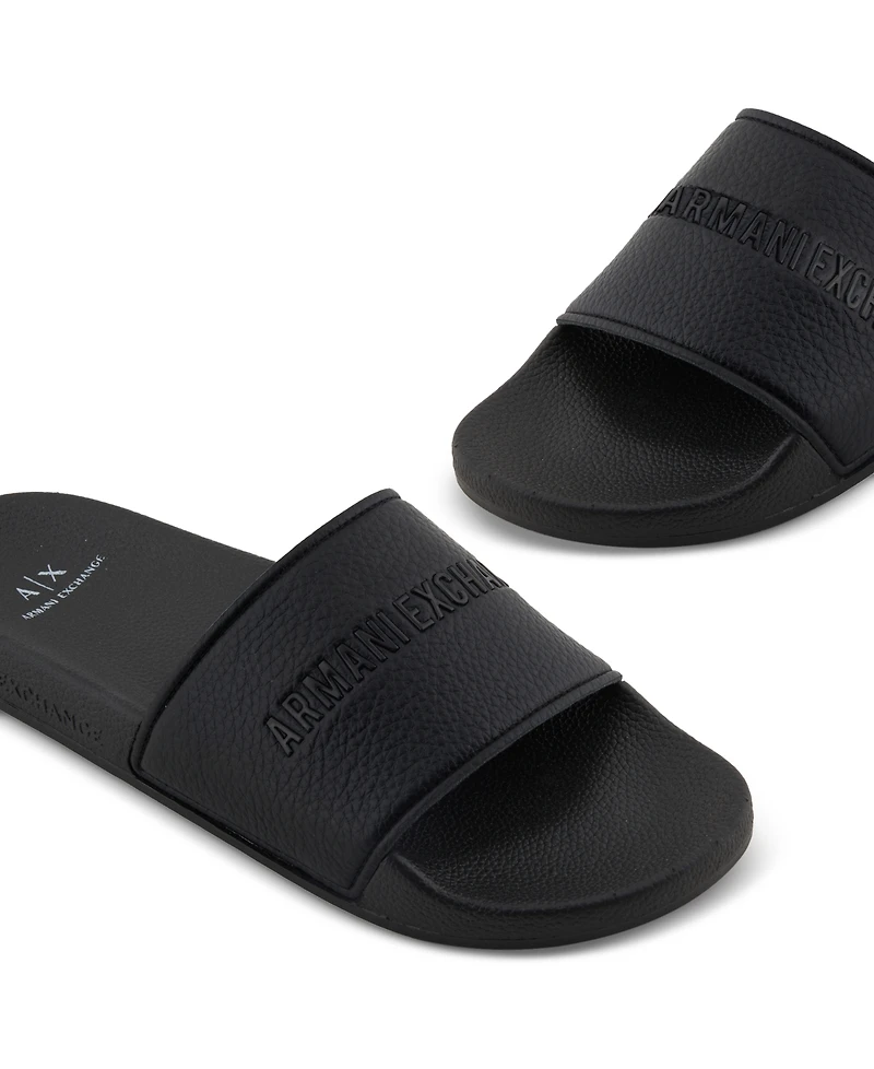 A|X Armani Exchange Men's Logo Embossed Slip-On Slide Sandals