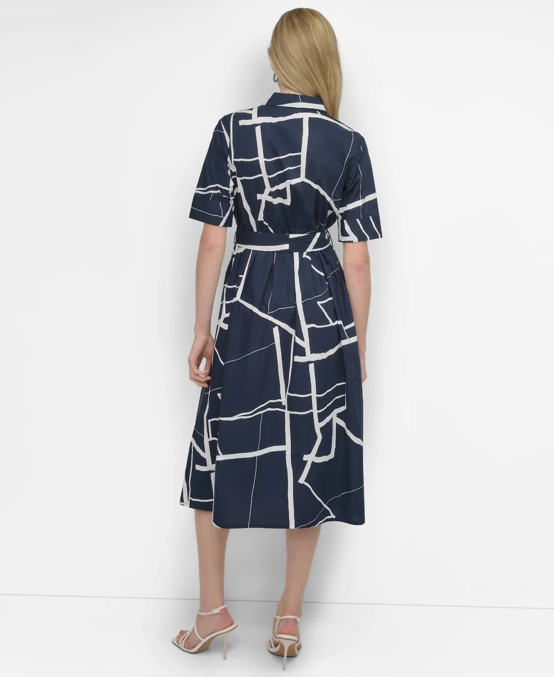 Dkny Women's Abstract Printed Cotton Midi Shirt Dress
