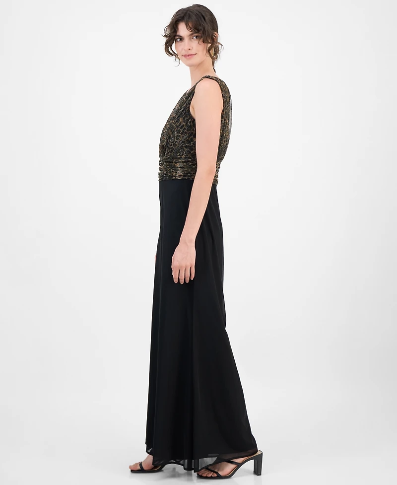 Connected Women's Leopard Print Bodice Chiffon Jumpsuit
