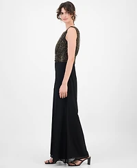 Connected Women's Leopard Print Bodice Chiffon Jumpsuit