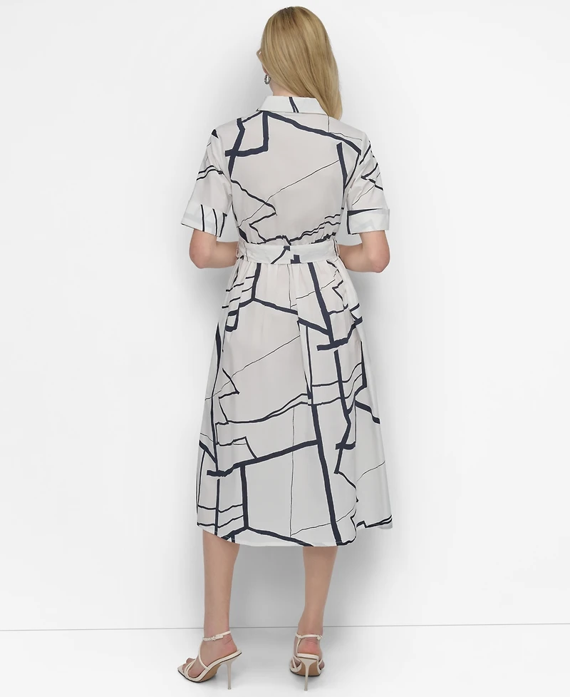 Dkny Women's Abstract Printed Cotton Midi Shirt Dress