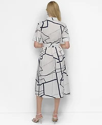 Dkny Women's Abstract Printed Cotton Midi Shirt Dress