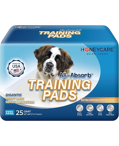 HoneyCare Gigantic All-Absorb Dog and Puppy Training Pads, Xxxl Dog Incontinence Training Pads, Made in The Usa Dog Pads, Xxxl, 28x44 inch, 50ct