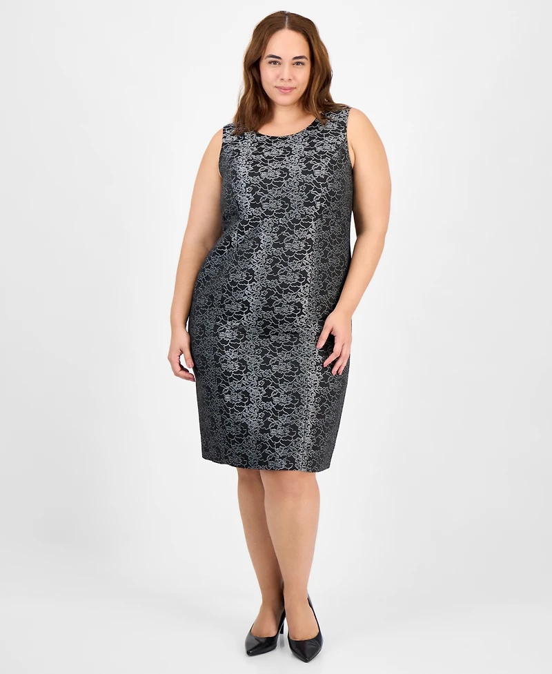 Le Suit Plus Floral Jacquard Sleeveless Sheath Dress