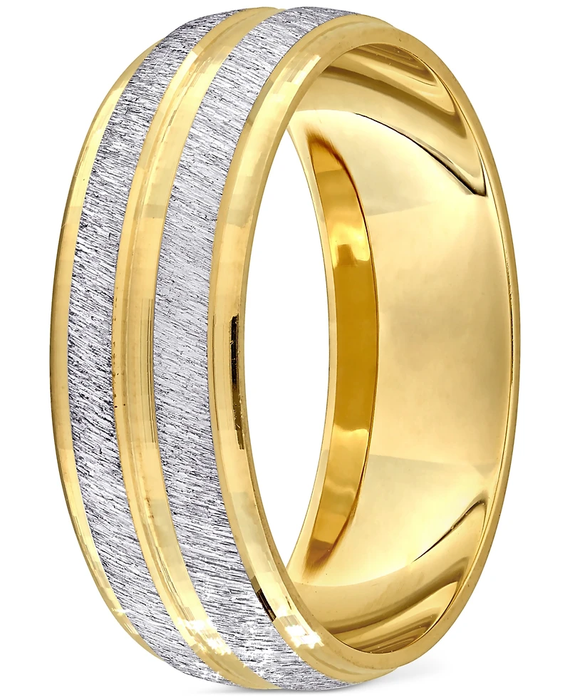Men's Polished & Brush Textured Finish Wedding Band 14k Two-Tone Gold