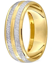 Men's Polished & Brush Textured Finish Wedding Band 14k Two-Tone Gold