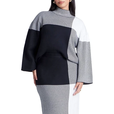 Eloquii Women's Mock Neck Intarsia Sweater