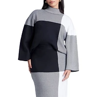 Eloquii Women's Mock Neck Intarsia Sweater