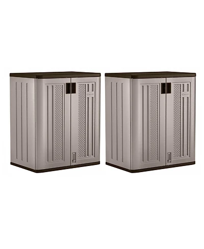 Suncast 9 Cu Ft Heavy Duty Resin Garage Base Storage Cabinet, Platinum (2 Pack)