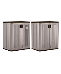 Suncast 9 Cu Ft Heavy Duty Resin Garage Base Storage Cabinet, Platinum (2 Pack)