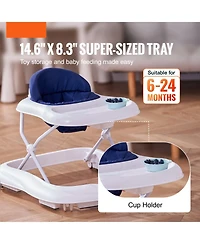 Slickblue Kids Anti-Rollover Foldable Baby Walker with Adjustable Height Wheels and Feeding Tray