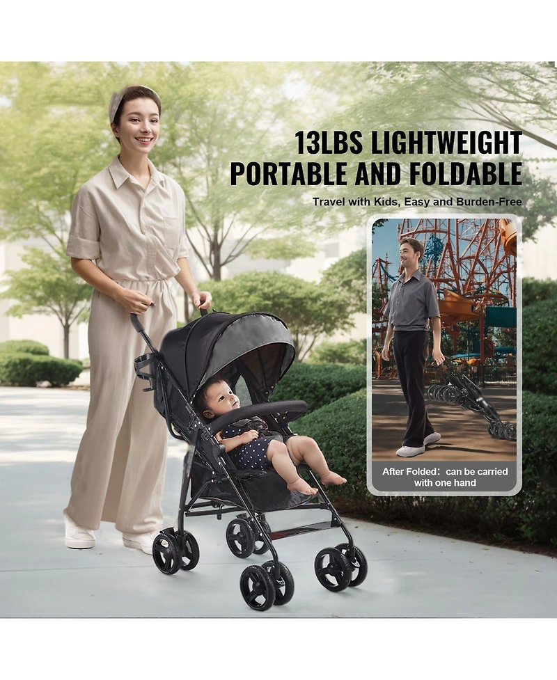 Slickblue Kids Lightweight Stroller Compact Easy Fold Adjustable Backrest Storage