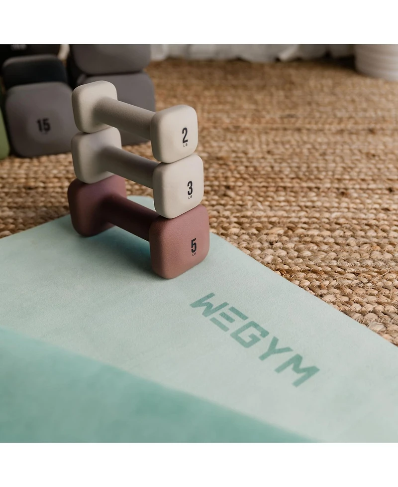 WeGym PreWeGym SafeGrip Dumbbells Medium Set - 5, 8, 10, 12 lbsmium Suede Mat
