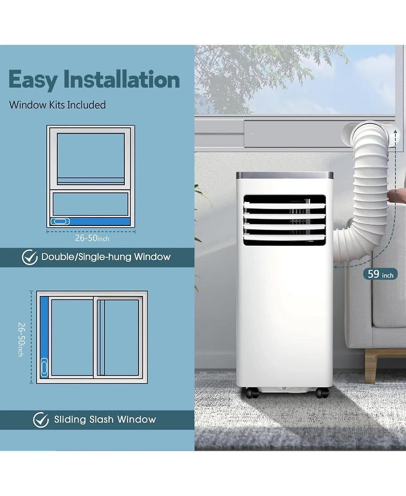 Zafro 10,000 Btu Portable Ac, 3-in-1, Cools 450 Sq.Ft, Fast Cooling, Sleep Mode, Timer, Remote, Quiet