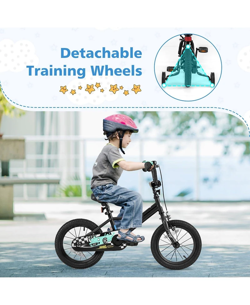 Inch Kids Bike with Removable Training Wheels for Aged 3-8 Years Old