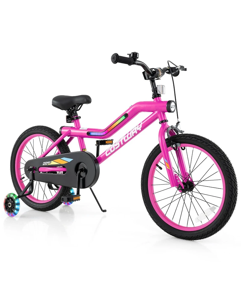 18 Inch Led Lighted Kids Bike with Training Wheels and Headlight for Ages 4-8 Years