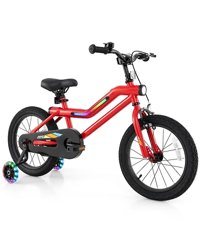 16 Inch Kids Bike with Led Lights Adjustable Carbon Steel Bicycle for 4-8 Years Old