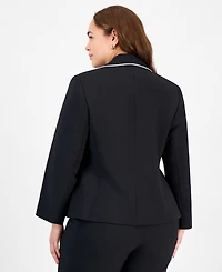 Le Suit Plus Piping-Trim Peak-Lapel Pantsuit Set