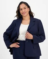 Le Suit Plus Two-Button Wide-Leg Pantsuit
